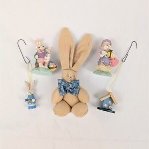 Vintage Set of 5 Easter Decorations – Basket Fillers, Figures, Ornaments Lot